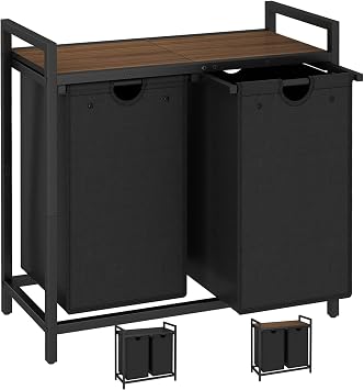 LAATOOREE Laundry Hamper, Two-Color 2 48L Laundry Basket with 2 Removable Laundry Sorter Bags and Top Shelf, Clothes Hamper for Laundry Room, Bathroom