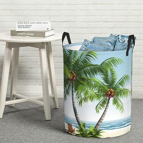Miniatura 8 de Tropical Palm Tree print Circular Hamper Waterproof Storage Bin Organizer Basket Laundry Hamper With Handles For Clothes Toys Medium