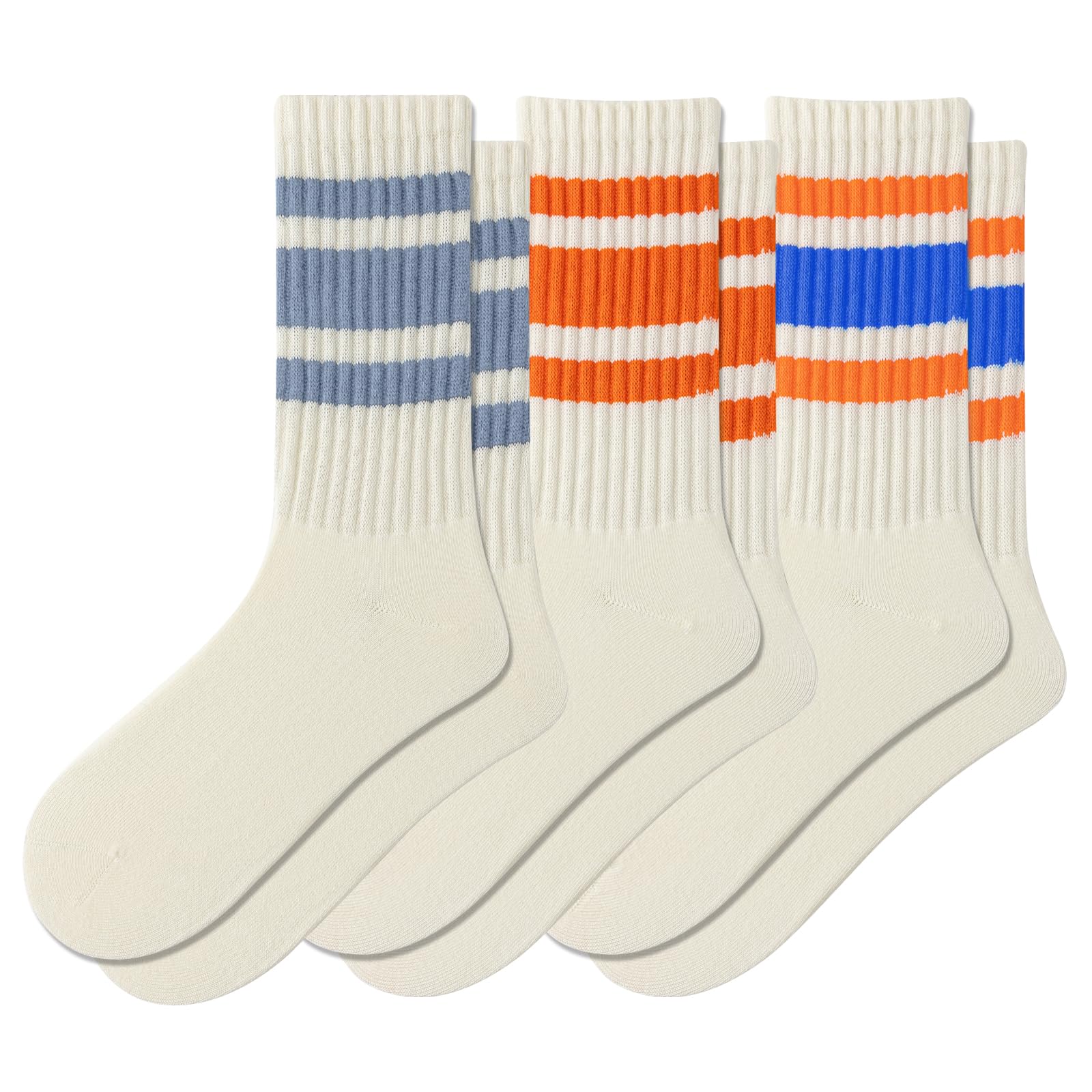 Fszsaa Fun Novelty Striped Retro Crew Socks For Women Sporty Calf Casual Cotton Socks Women
