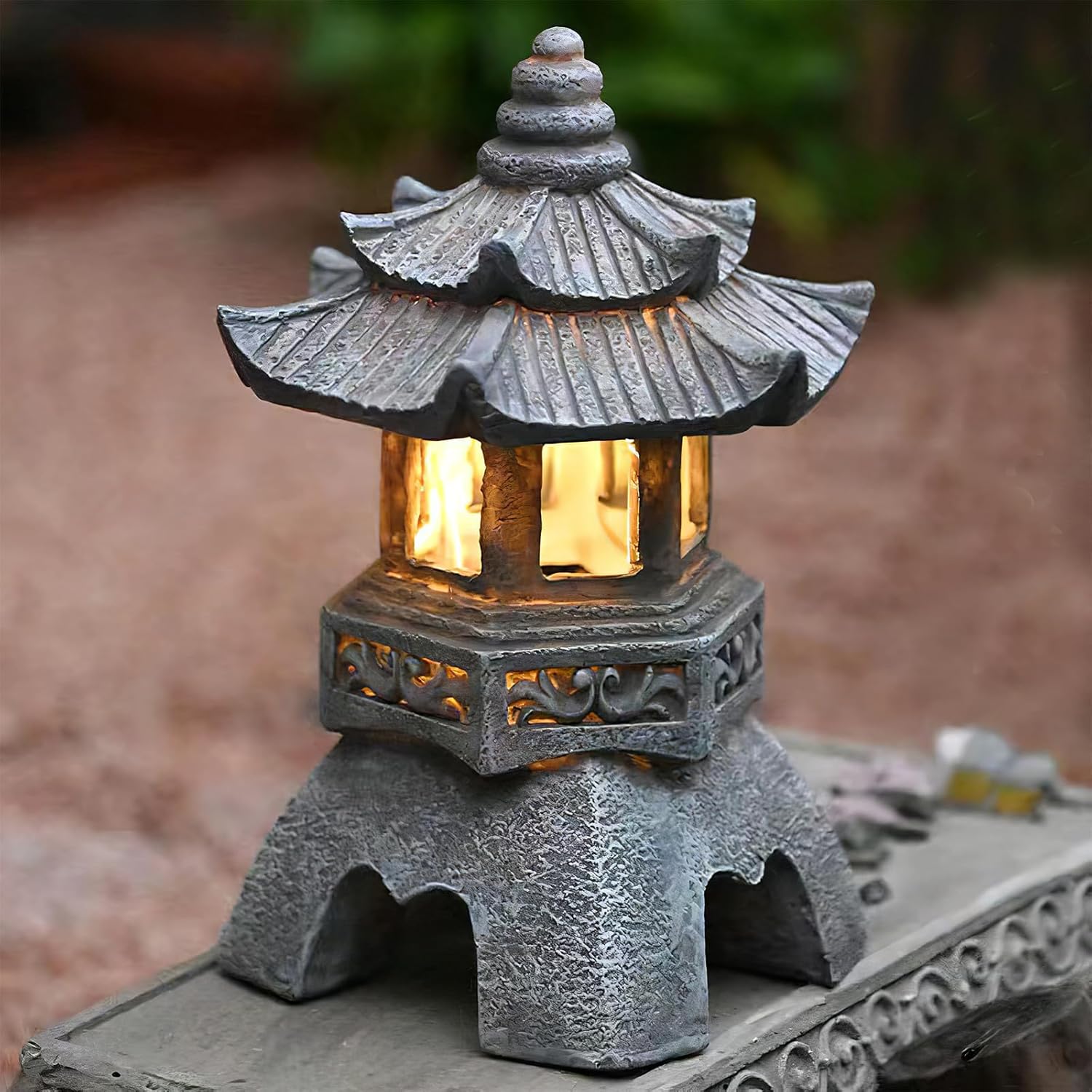 Solar Japanese Zen Lantern Yard Decorative Lamp Outdoor Garden Sculpture Lawn Light Solar Powered Patio Ornament for Landscape Lighting