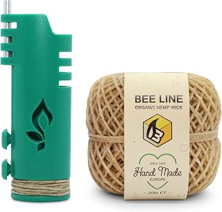 Hemp Wick Bundle Pack: 200 FT Beeline Hemp Roll + 1 Hemplights Hemp Wick Lighter (Green)