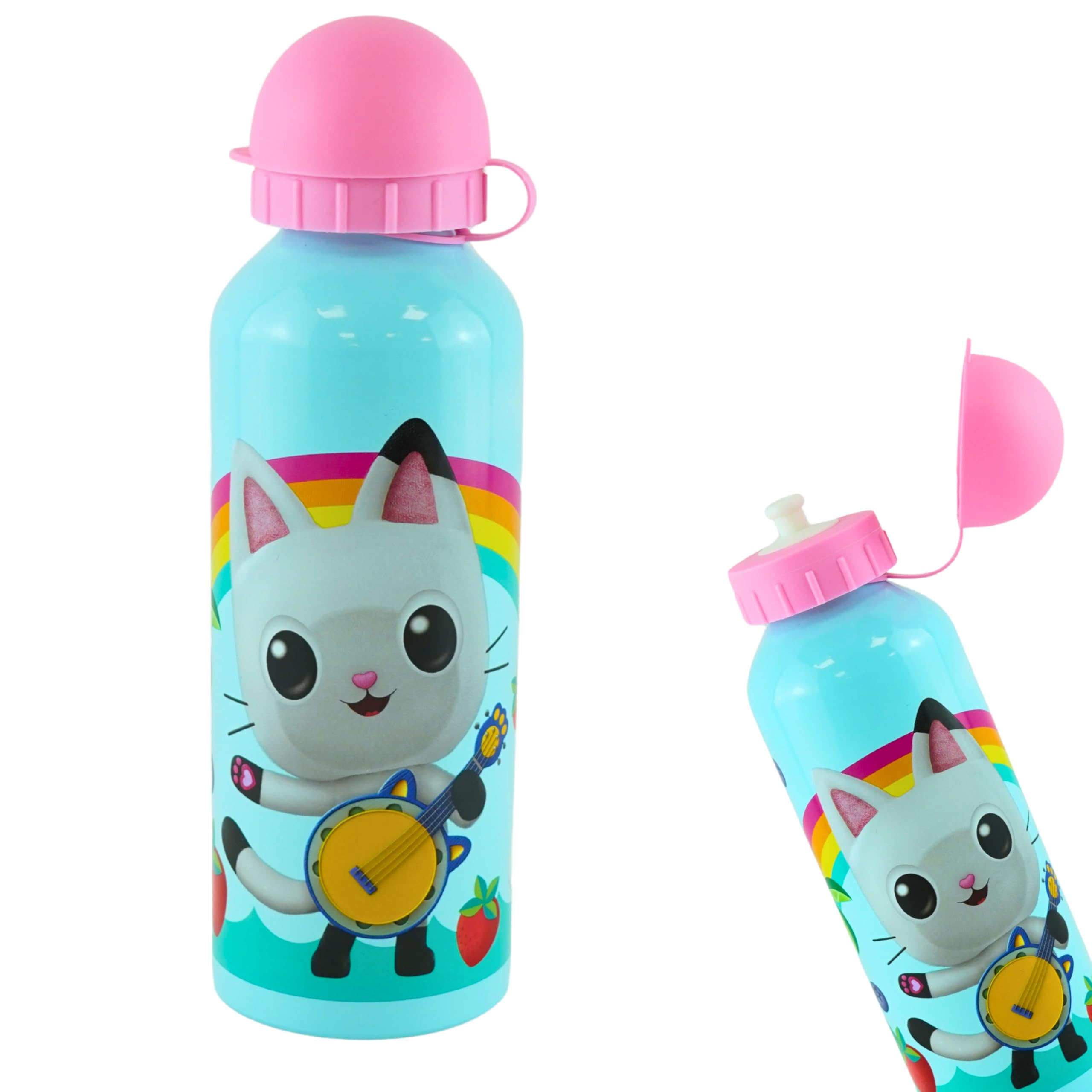 Srv Hub Dollhouse Sky Blue Gabby’s Dollhouse Kids Water Bottle – 500Ml Leakproof Aluminium Bottle With Flip Straw | Bpa Free Reusable School Drinking Bottles Featuring Cute Cat Characters