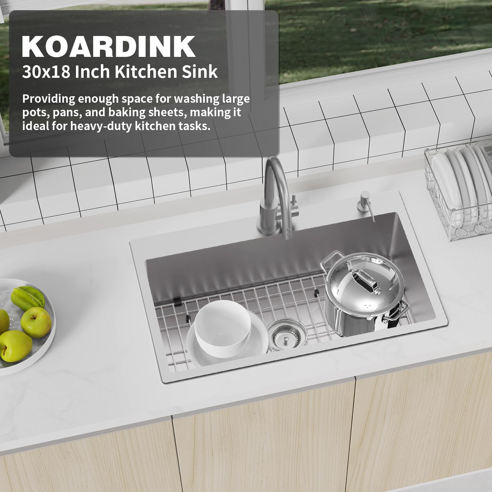 Kitchen Sink Stainless Steel 25 X 22 Inch Single Bowl Drop In Kitchen Sink Topmount 18 Gauge Basin Bottom Grid Drain Strainer Set - View #6