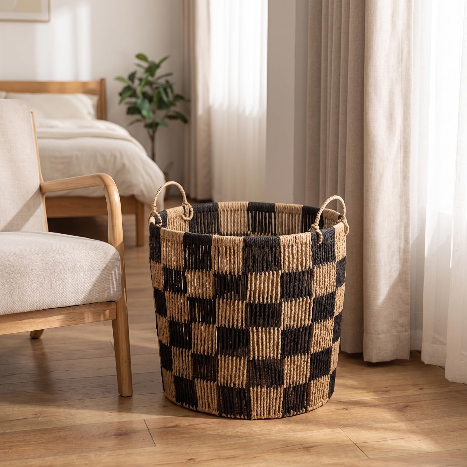 predolo Cesto Portabiancheria Capiente Cesto in Corda Grande Cesta per Famiglie, Neonati, Lavanderia, Camera da Letto, Cameretta, Grande, Stile Leggero Di Lusso Con Motivo A Scacchiera E Manici