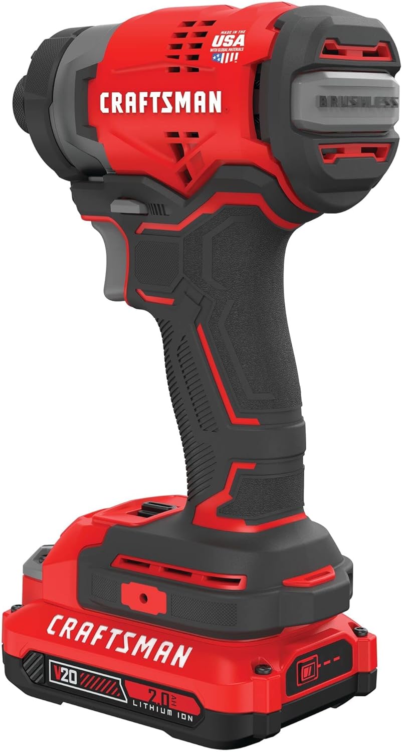 CRAFTSMAN V20 Impact Driver Kit, Cordless, 1/4 Inch, 2 Batteries and Charger Included (CMCF820D2)