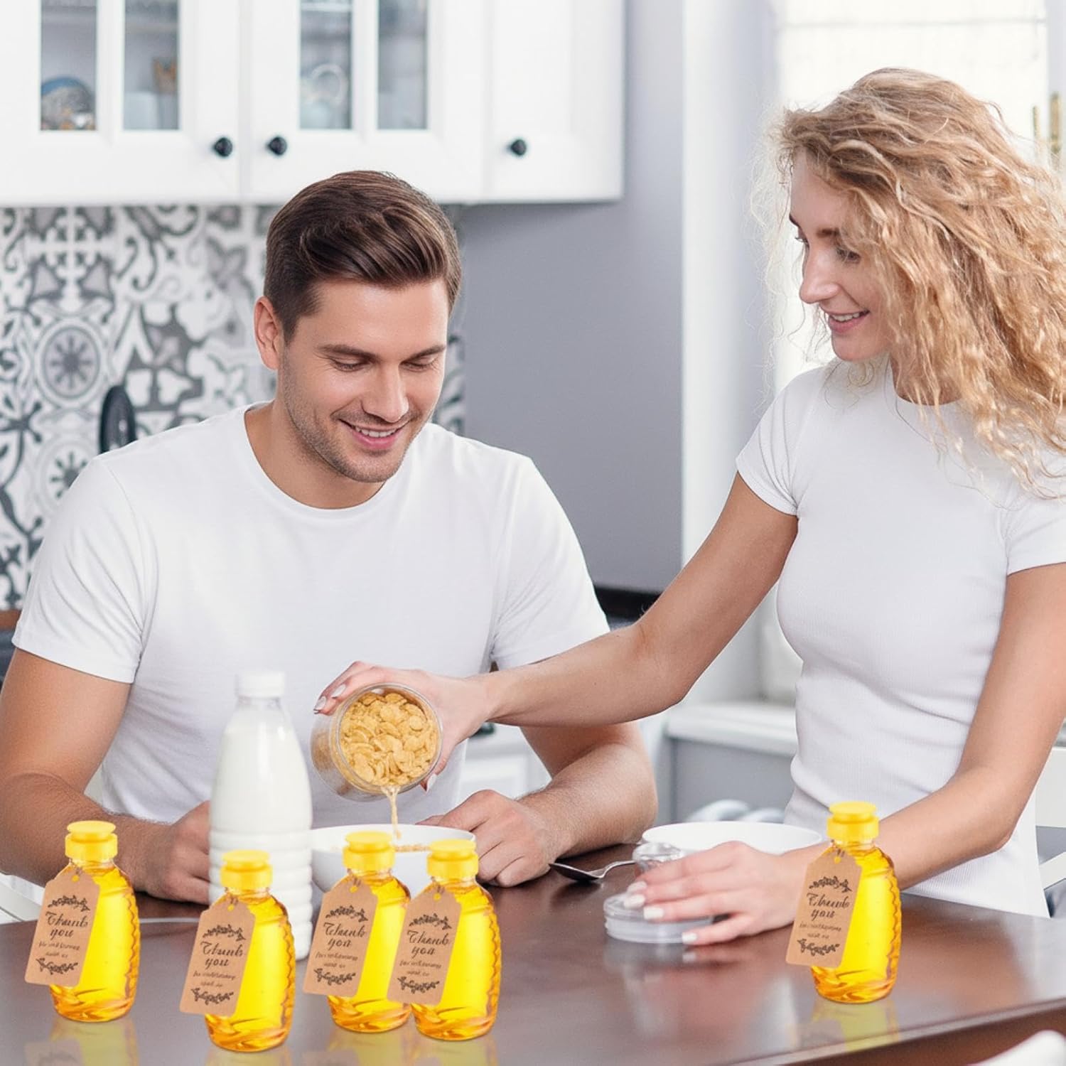 Sliner 36 Set 16 oz Clear Honey Squeeze Bottle Plastic Honey Jars with Leak Proof Flip Top Lid and Thank You Tag Honey Container Empty Refillable Maple Syrup for Storing and Dispensing