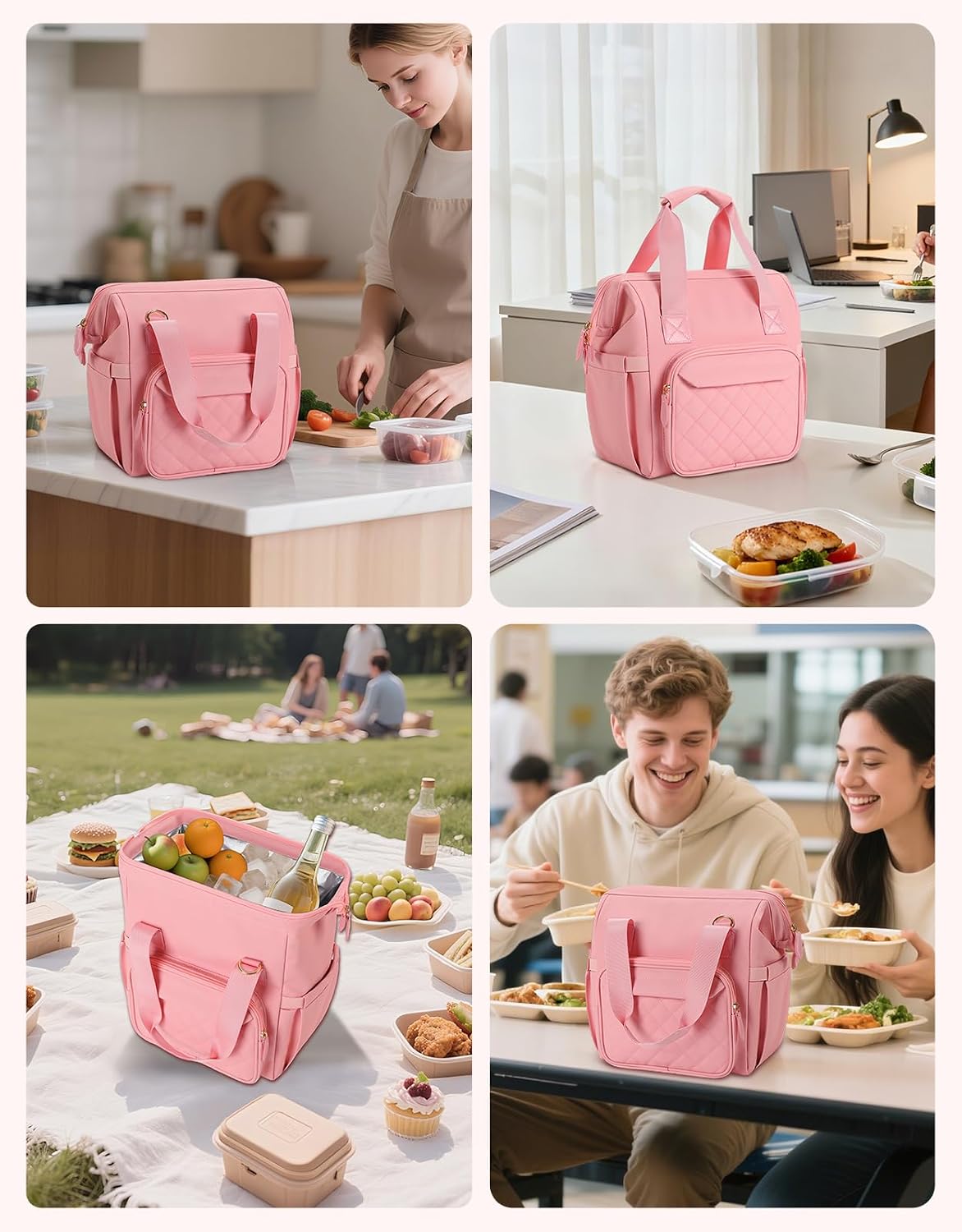 ISEYOU Large Lunch Bag for Men & Women, 20L Insulated Cooler Bag with Wide Opening, Leak-Proof & Multi-Pocket Leather Lunch Box, Adjustable Strap Lunch Tote Bags for Work, Office, Picnic and Camping