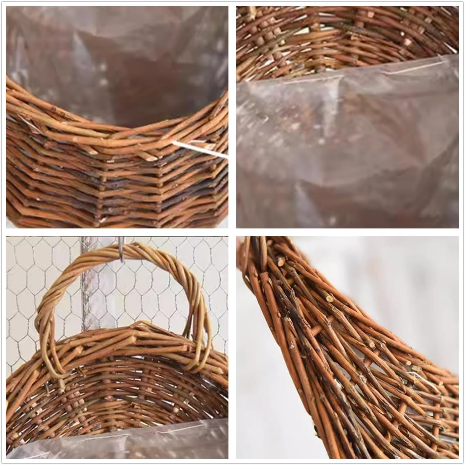 Wall Hanging Flower Basket, Handmade Wicker Hanging Basket for Plant Wall Mount Rattan Chlorophytum Comosum Hanging Basket for Front Door, Home, Garden. (M)