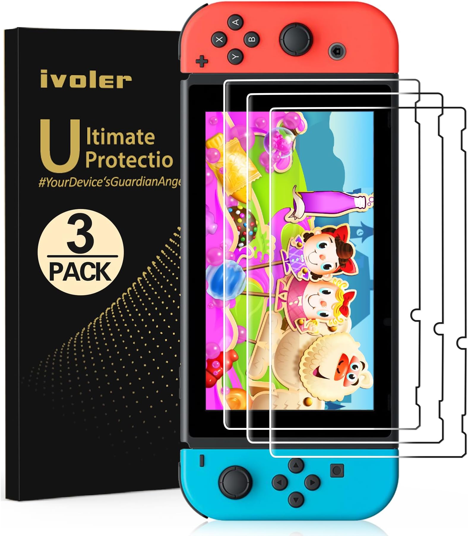 ivoler [3 Pack Compatible with Nintendo Switch Screen Protector, [Tempered Glass] Film for Nintendo Switch - [9H Hardness] [Anti-Scratch] [Crystal Clear]