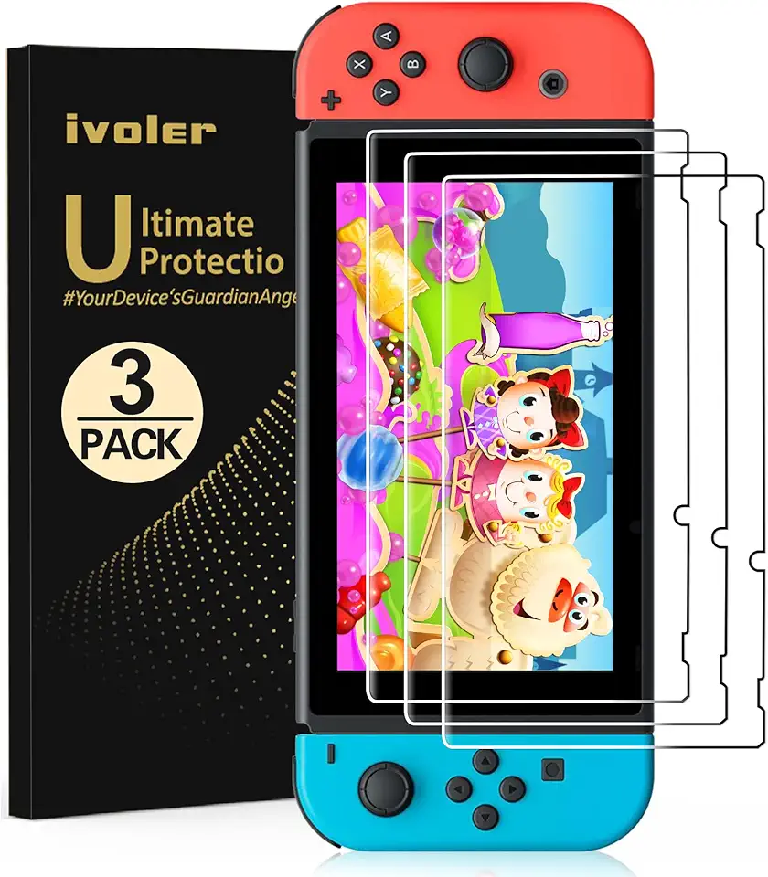 [3 Pack] Screen Protector Tempered Glass for Nintendo Switch, iVoler Transparent HD Clear Anti-Scratch Screen Protector Compatible Nintendo Switch Global Recycled Standard