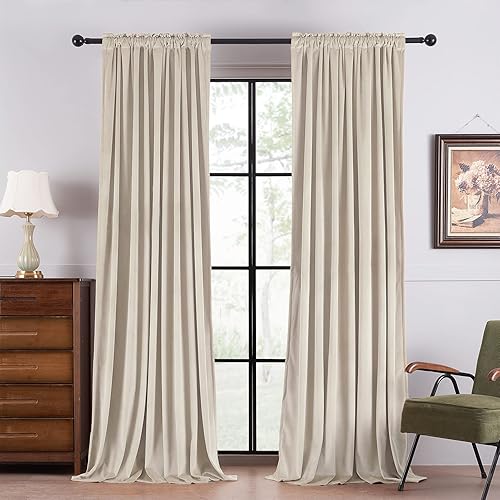 Topfinel Cortinas de terciopelo de 108 pulgadas de largo para dormitorio, con bolsillo para barra, diseño de pestaña trasera, cortinas con