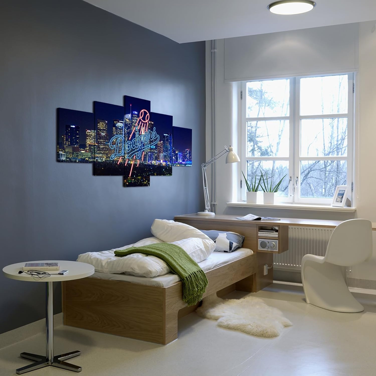 Los Angeles California Photography Poster With Neon effect Dodgers Sign (5-Panel Framed Canvas Printing Full Size: 60x100cm) Home Decor Man Cave Wall Art - Image 7