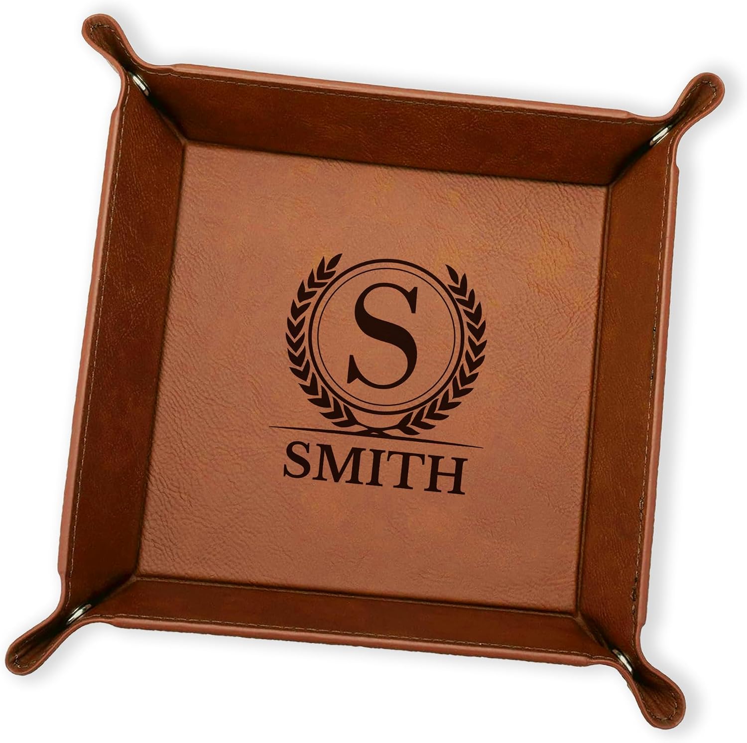 Personalized Valet Tray, Custom Engraved Leather Keys Tray for Men - Catchall Tray Organizer for Entryway Table, Unique Dad Birthday Gift from Daughter Son, Father Day
