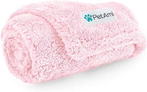 PetAmi Fluffy Waterproof Dog Blanket for Couch and Bed, Reversible Sherpa Pet Throw, Pee Proof Furniture Protector Sofa Cover, Washable Cat Blanket for Small Medium Dogs and Cats Pink Blush, 24x32