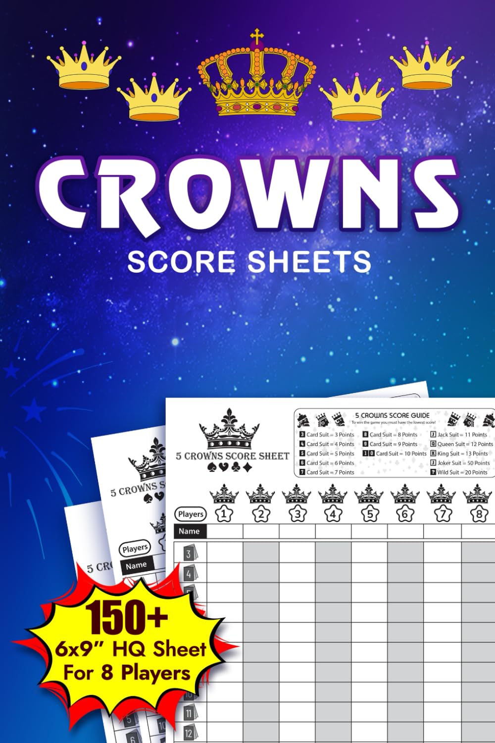 Crowns Score Sheets 150 Large Score Pads For 5 crowns Card Game with