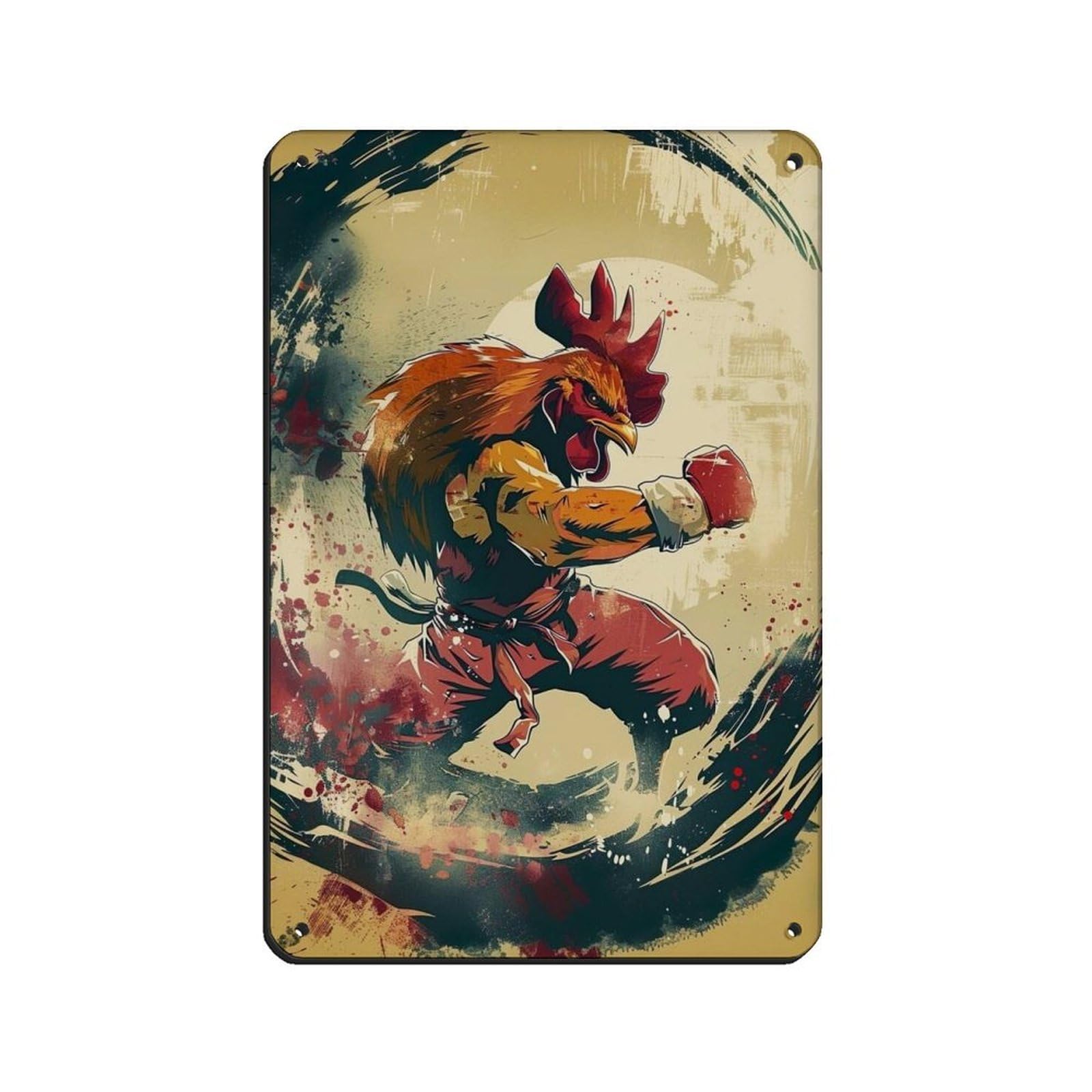 Lxwnze 20L X 30W Cm Ninja Chicken Throwing A Karate Punch Tin Sign Vintage Metal Pub Club Cafe Bar Home Wall Art Decoration Poster Retro 8X12inch(20X30cm)