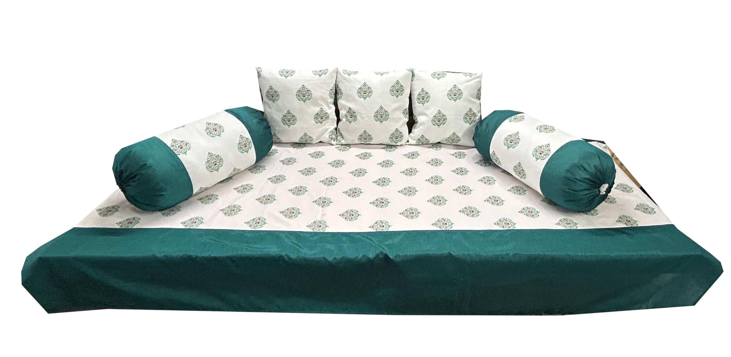 PINK PARROT Pinkparrot Art Silk Diwan Set Covers 6 Pieces Designer Standard Diwan Set (1 Single Bedsheet, 2 Bolster Covers, 3 Cushion Covers) D-804-image-8
