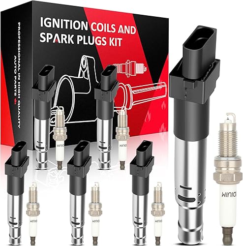 Miniatura 5 de ROADFAR 6 bobinas de encendido con 6 bujías de iridio para Porsche TT A3 EOS Cayenne C1466 UF531