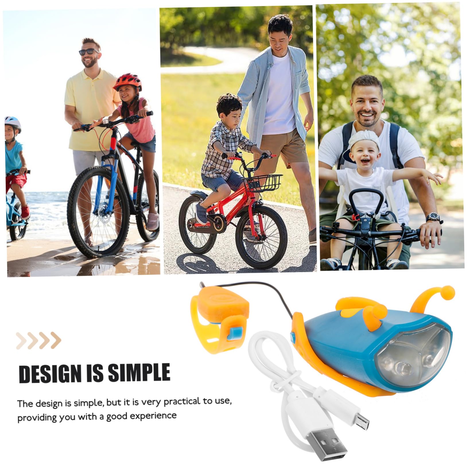 HANABASS Rechargeable Bike Headlight with Horn Durable Cycling Safety Flashlight for Bee Design Easy to Install Handlebar Light for Bicycles and Balance Bikes