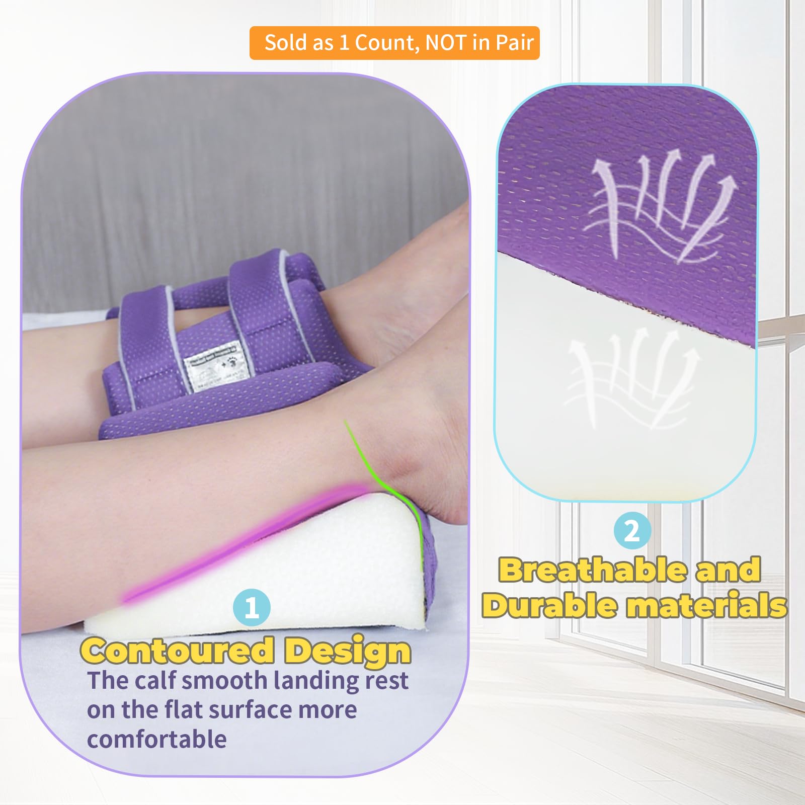 Protectores de talón 3D para úlceras por presión, almohadillas de apoyo para pacientes postrados en cama, protector de talón para dolor de talón (morado, paquete de 1)