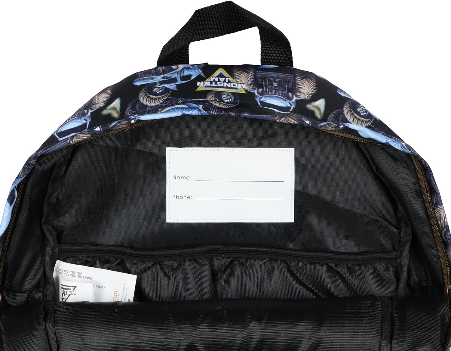 INTIMO Monster Jam Backpack Allover Megalodon Shark Monster Truck School Book Bag with Laptop Tech Sleeve 16"