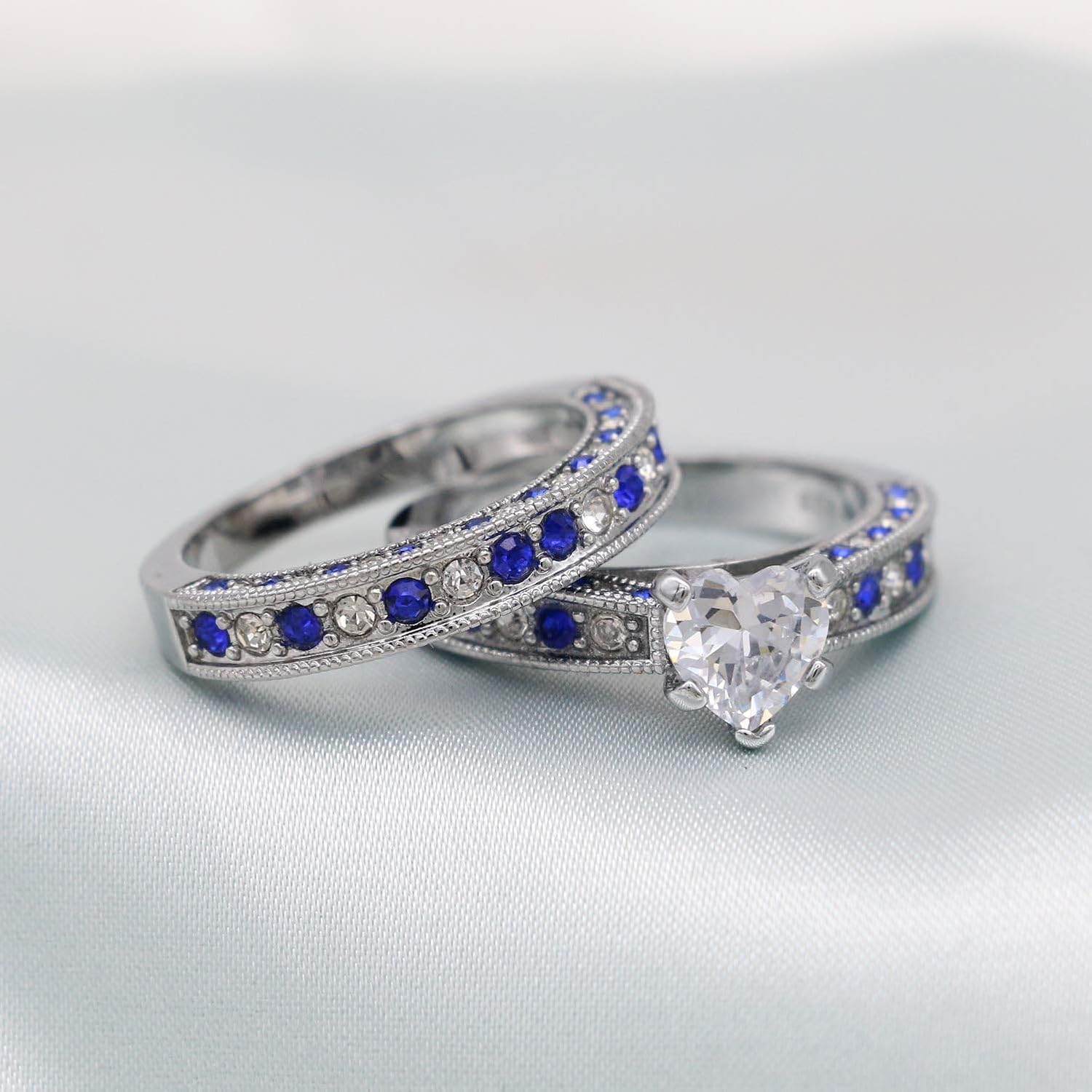 Yellow Gold Plated Heart cut 7mm CZ Womens Wedding Ring Sets Bridal Sets Engagement Rings