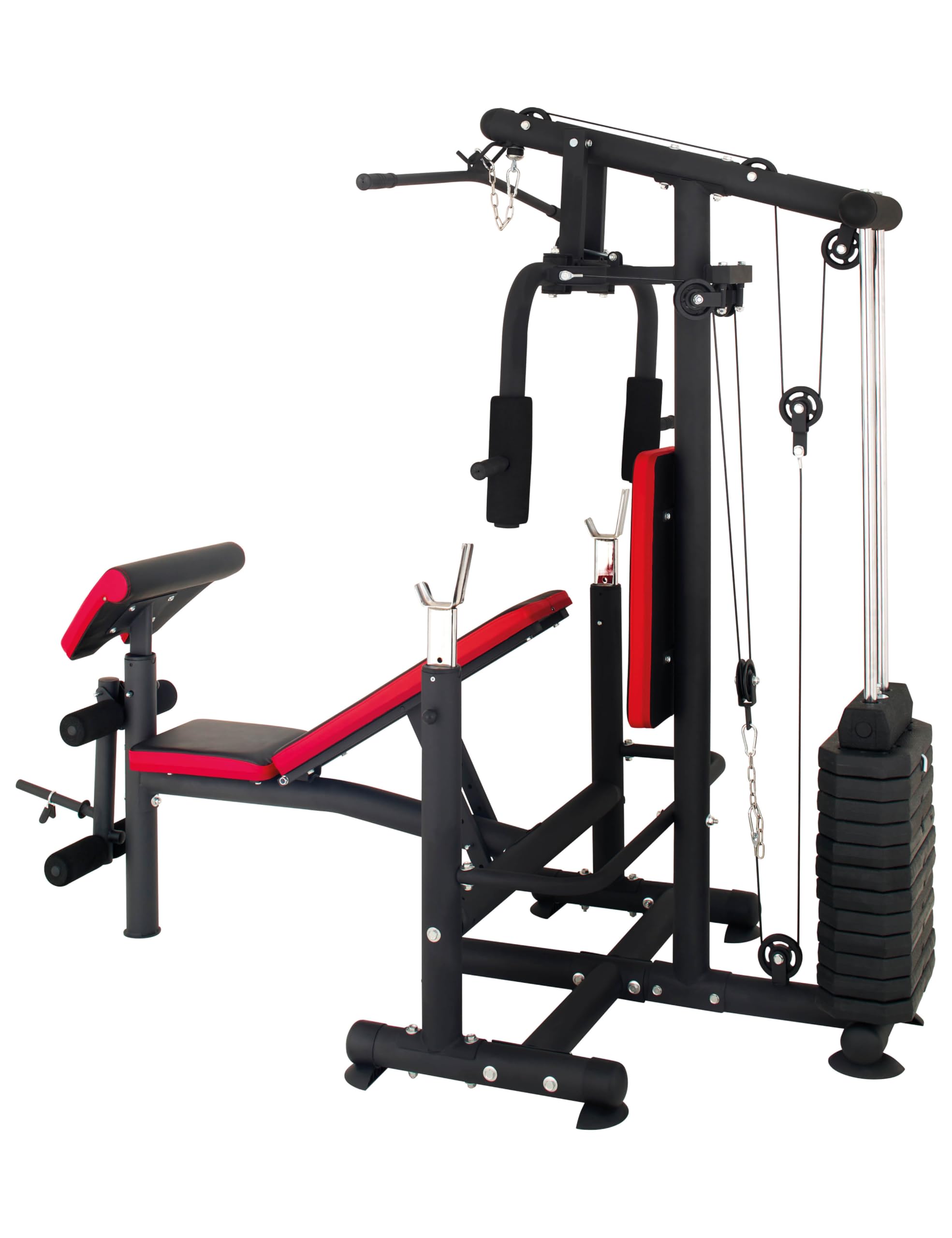 Hansson Sports® Universal Kraftstation Hantelbank Multifunktion mit Hantelablage Latzug Butterfly Beinstrecker Beinbeuger 65kg Gewichten klappbar