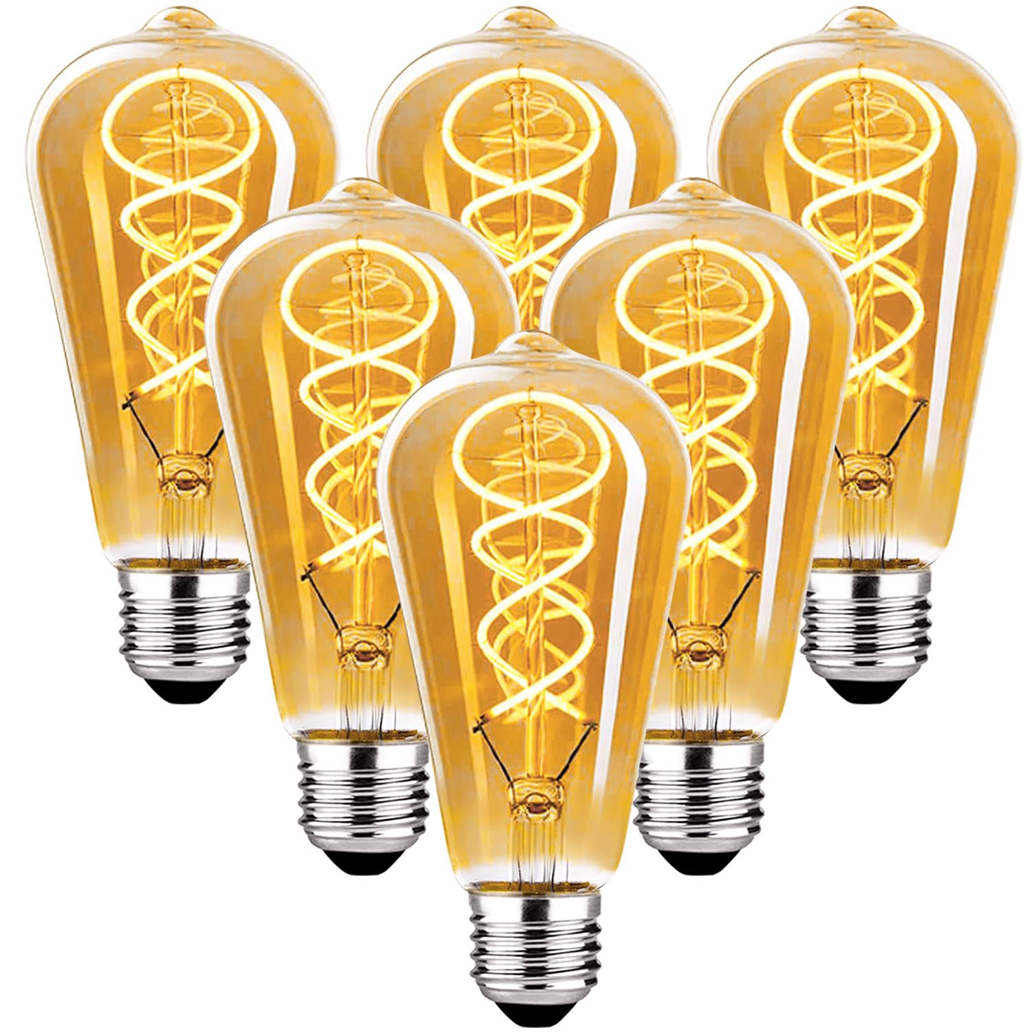 E27 Bombilla LED Vintage, Edison Vintage Bombilla E27 Regulable 4W ST64 Bombilla E27 LED Blanco Cálido Bombilla E27 Vintage Ideal para Decoración Nostalgia Iluminación Retro, Vidrio ámbar - 6 Piezas