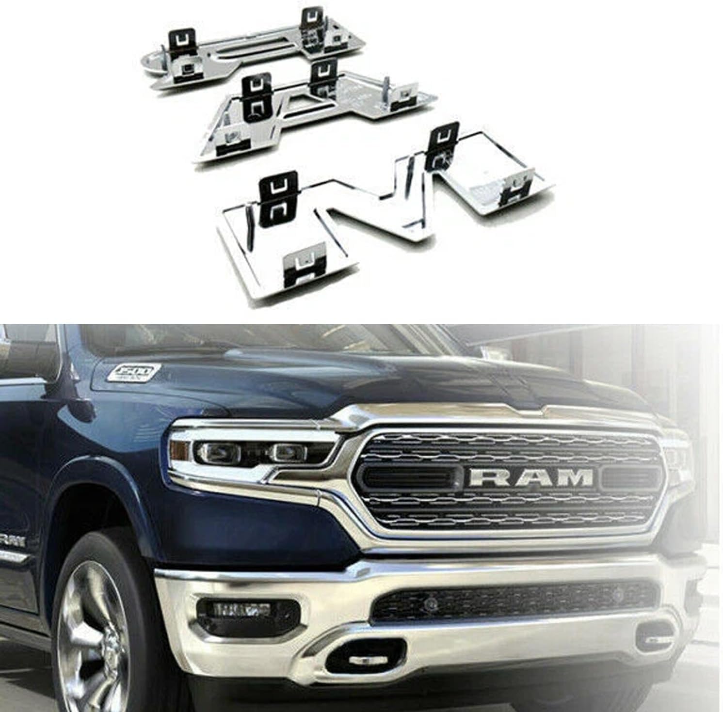 2019–2025 RAM 2500 3500 4500 Grille Emblem Chrome – Front Center Exterior Badge Replacement Set