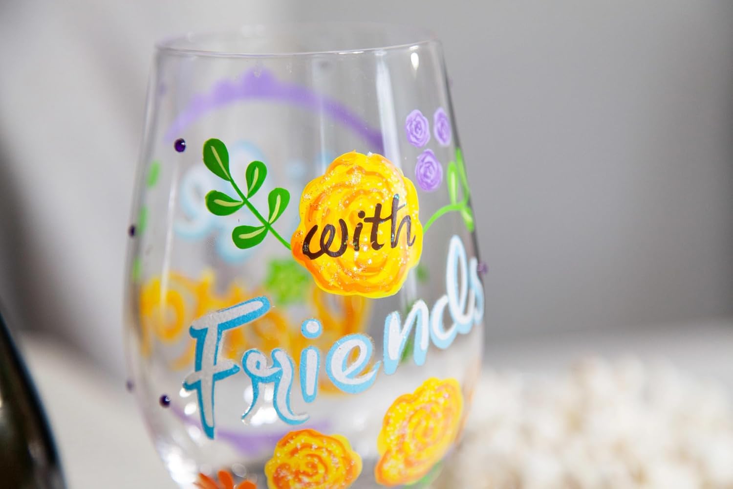 Enesco Lolita Designs Life is Better with Friends Hand-Painted Artisan Wine Glass, 15 Ounce, Multicolor - Image 12