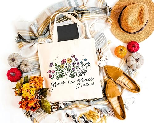 Miniatura 2 de GXVUIS Grow In Grace - Bolsa de lona con diseño de flores silvestres para mujeres, reutilizable, ecológica, bolsas de compras para comestibles,