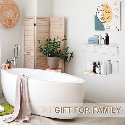 Miniatura 7 de Geelin 2 estantes de 17 pulgadas de ancho para lavandería, estantes de alambre para colgar en la pared, estantes de alambre con dos formas