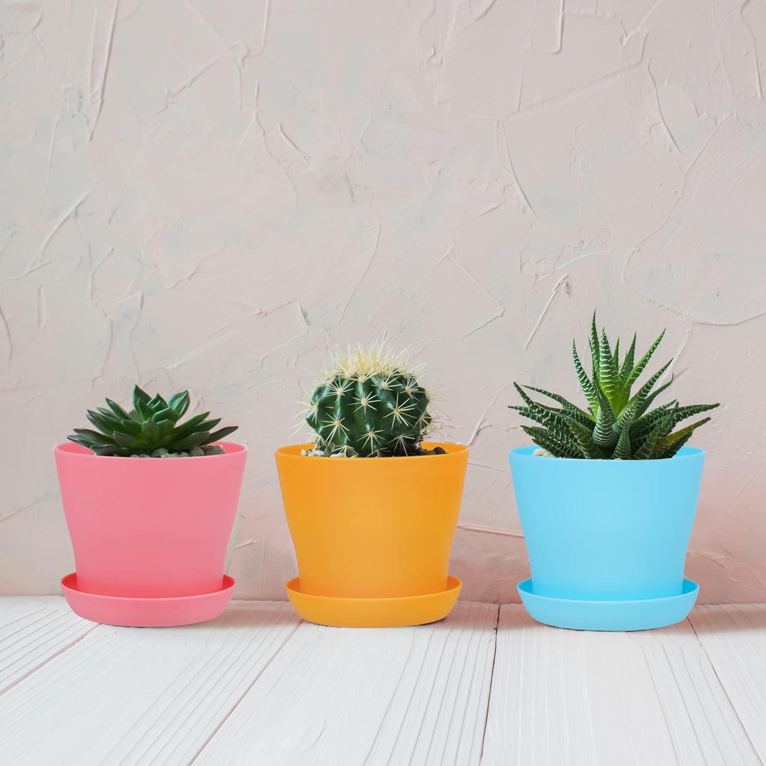 Hahood 36 Pack 4 Inch Plastic Plant Pots with Saucers Colorful Flower Plant Container Seed Starting Pots Thickened Seedlings Nursery Pots for Home Garden Indoor Outdoor Flowers, 9 Colors