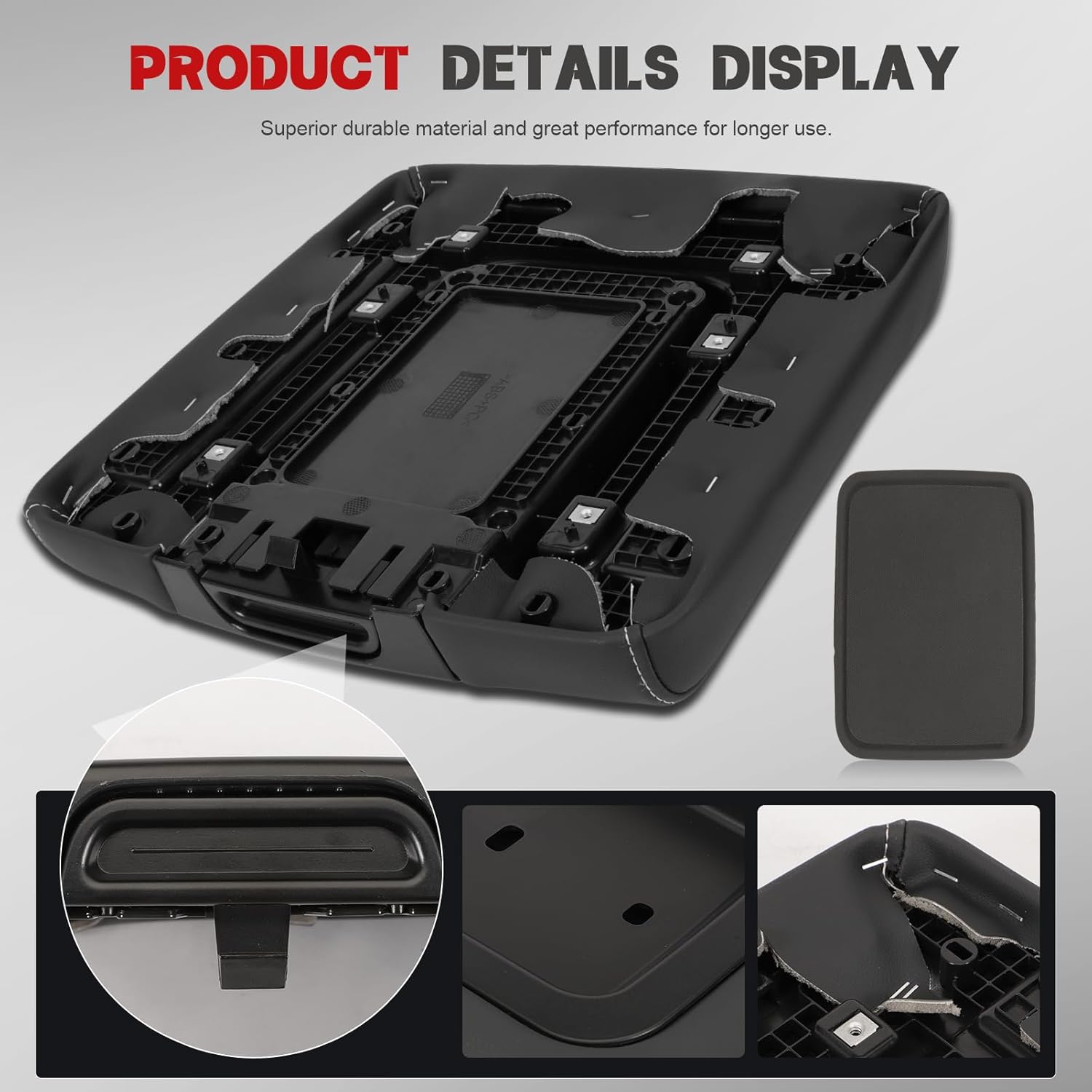 22881398 Front Center Console Armrest Lid Middle Seat Black Leather for (2014-2020) Tahoe Silverado 1500 2500 3500 HD, Escalade ESV, Yukon Sierra, 22876379