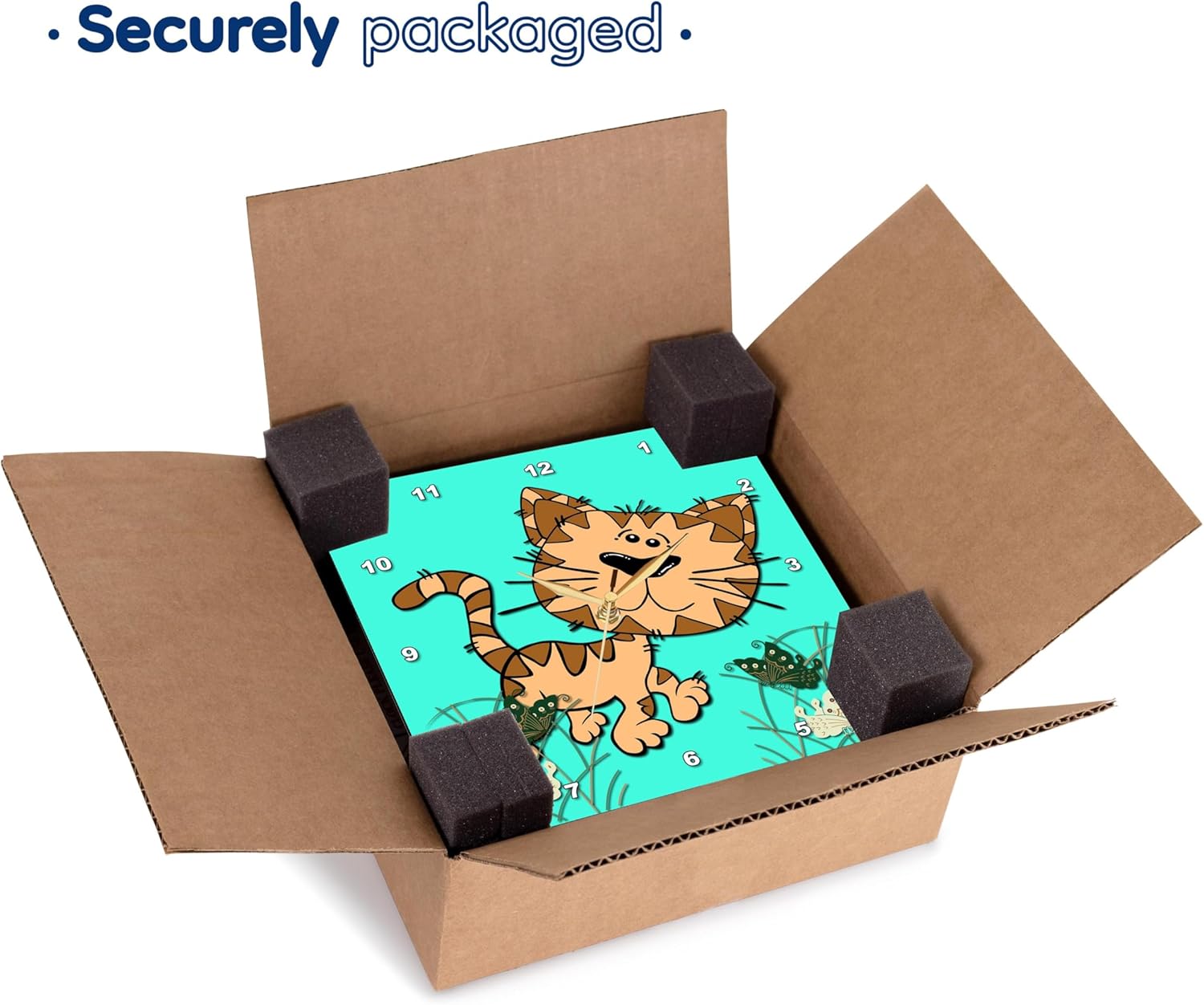 3dRose Funny cat. Turquoise. Kids Decor. Cool Image. -Wall Clock, 15-inch (DPP_218421_3)