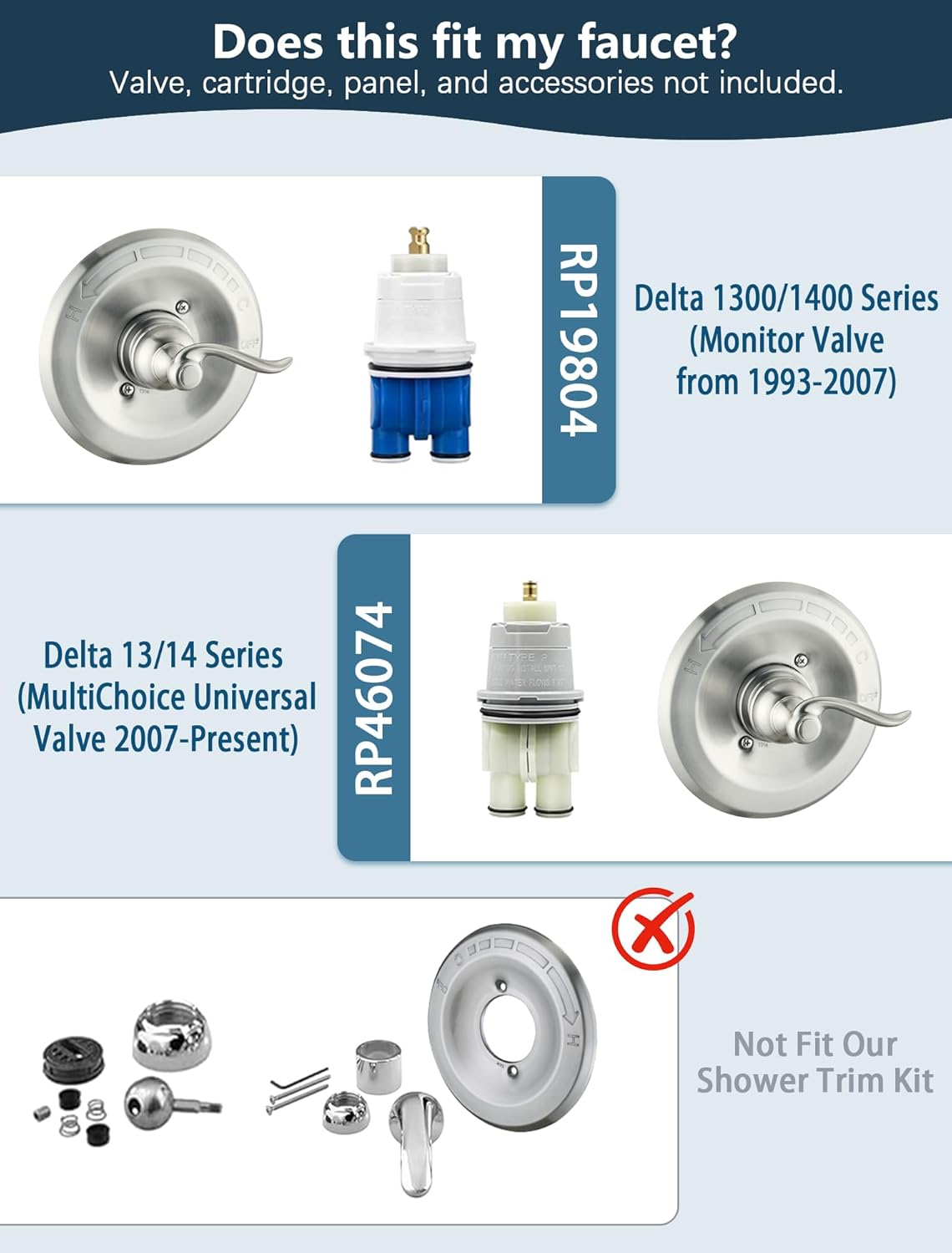 Shower Cover Plate with 2 Handle Brushed Nickel, Replacement for Delta 13/14 Series BT14096 Trim Kit