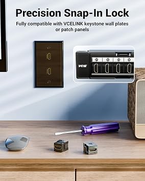 VCE 4K HDMI Keystone Jack, F2F Snap-in, for Keystone Wall Plate, 6-Pack