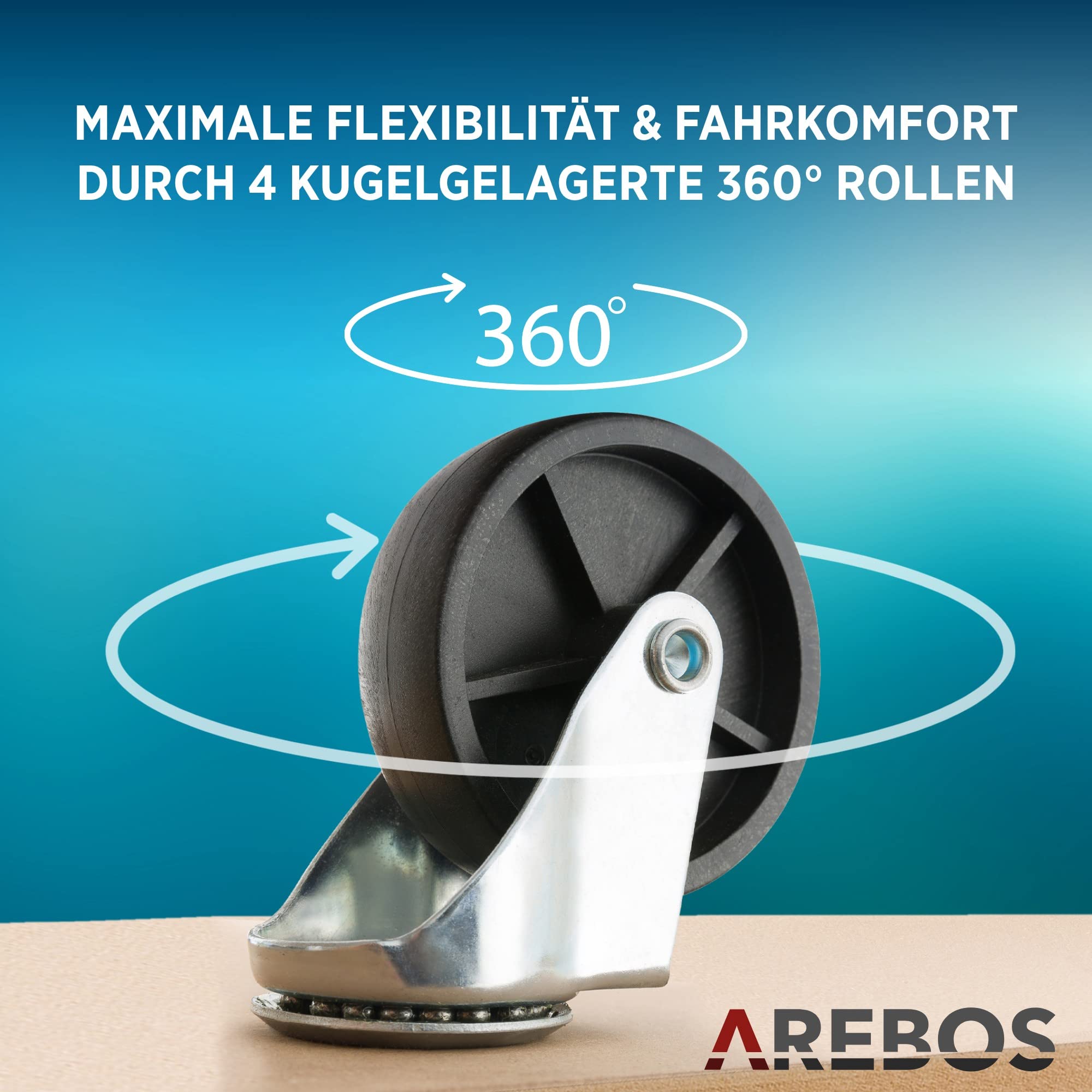 Arebos Rollbrett | 4 Stück | bis zu 200 kg Traglast | inkl. Gummipads | Transportroller Möbelroller Transporthilfe für Umzug Möbel-Transport