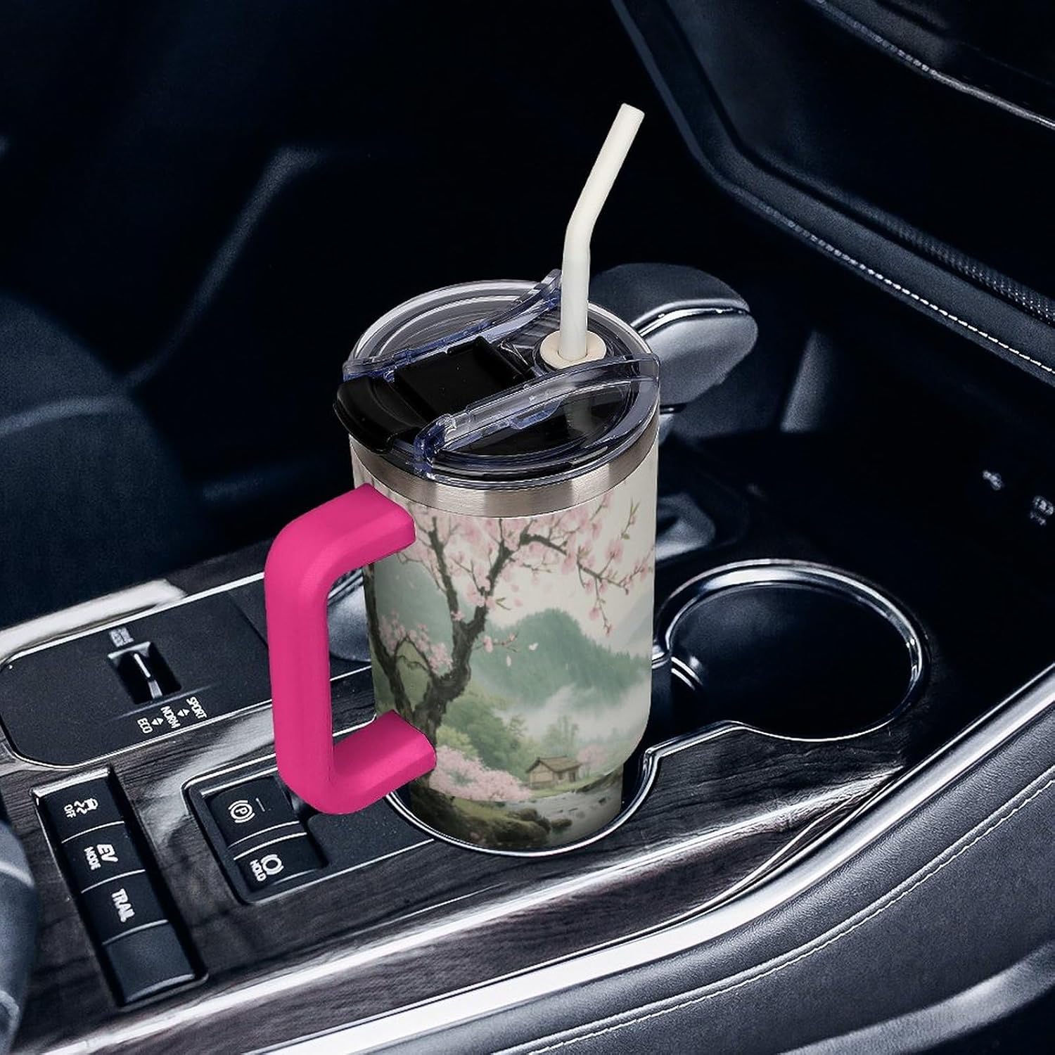 Travel Coffee Mug 40OZ Thermo Cups Thermos Cup Drink Cups Peach Blossom Wonderland Thermos with Cup with Handle Lid And Straw Suitable for Gifts Parties Offices Traveling