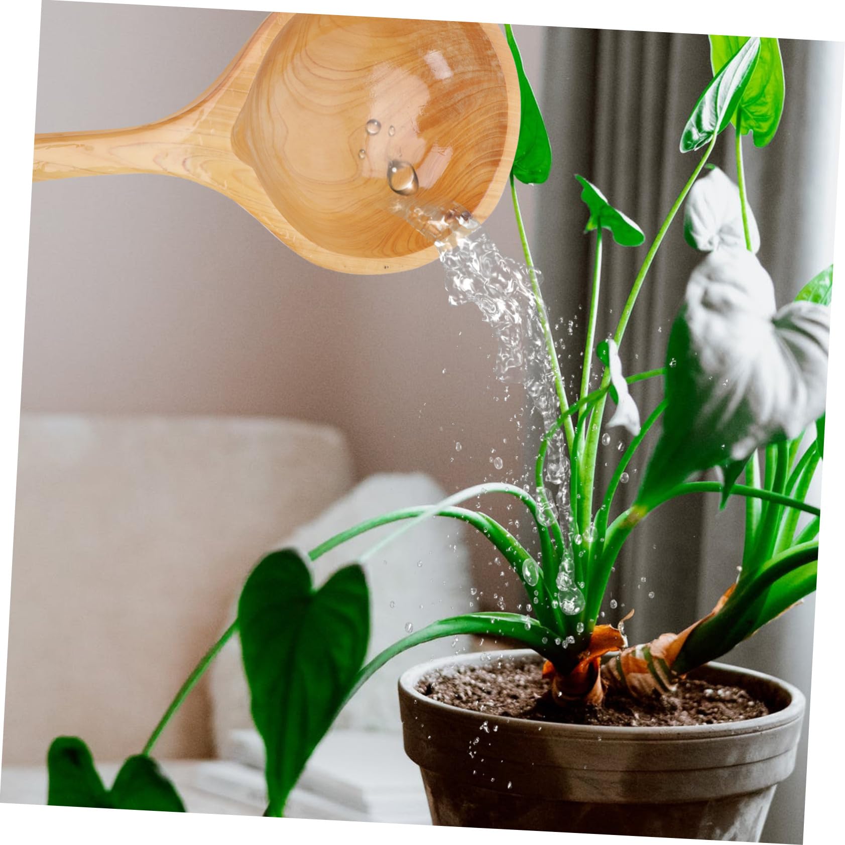 Louche à Arroser en Bois Massif 28 Cm, Cuillère en Bois Naturel, Capacité Grosse, Résistante et Polyvalente, pour Jardinage et Usage Domestique, Louche Cuisine