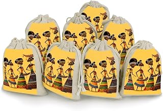 NLLZZ 8 Pack Creative African Culture Cotton Linen Muslin Drawstring Bags