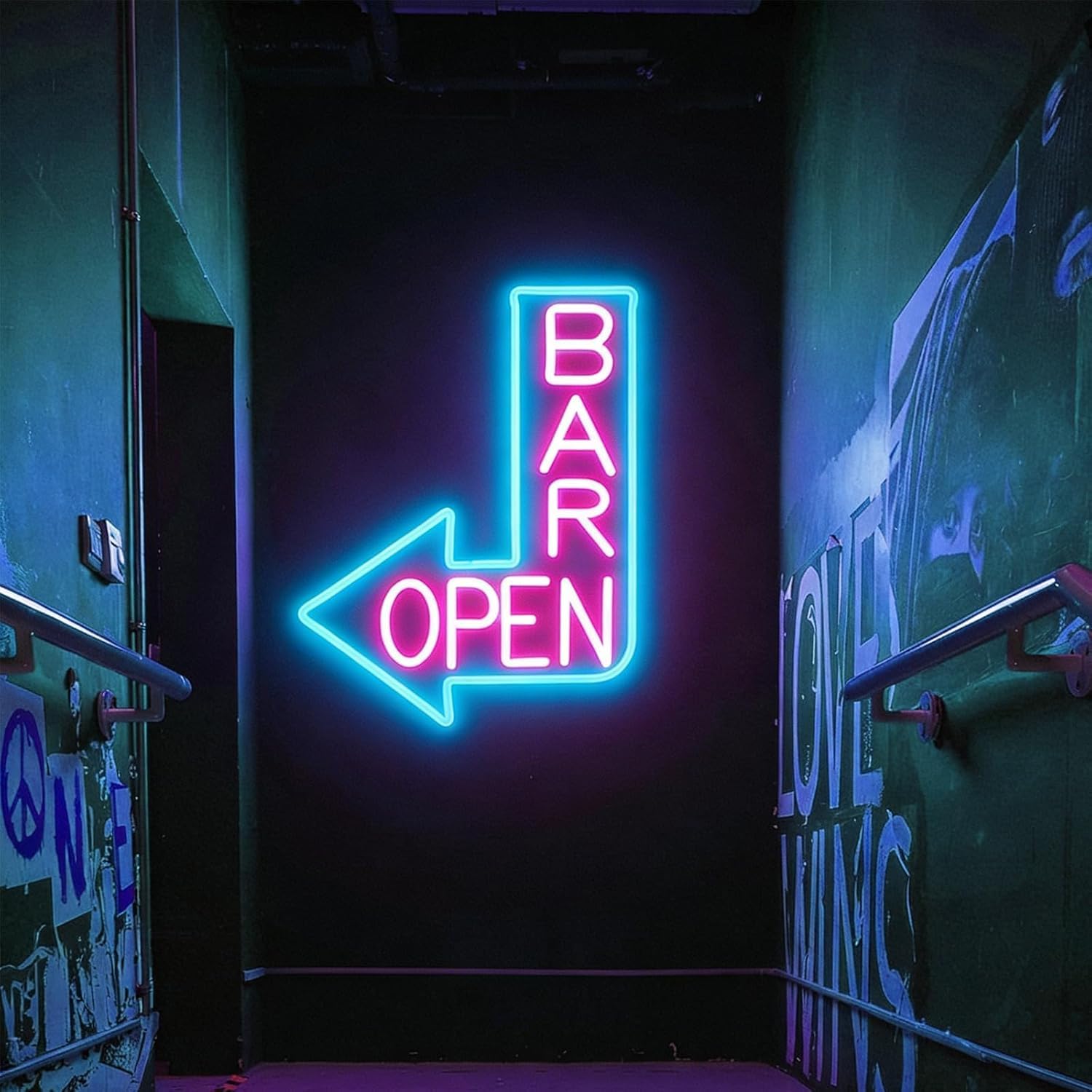 Open Bar Arrow Neon Sign 25inches Business Welcome Led Neon Lights Signs Wall Decor for Bar Shop Club Store Restaurant Decorations