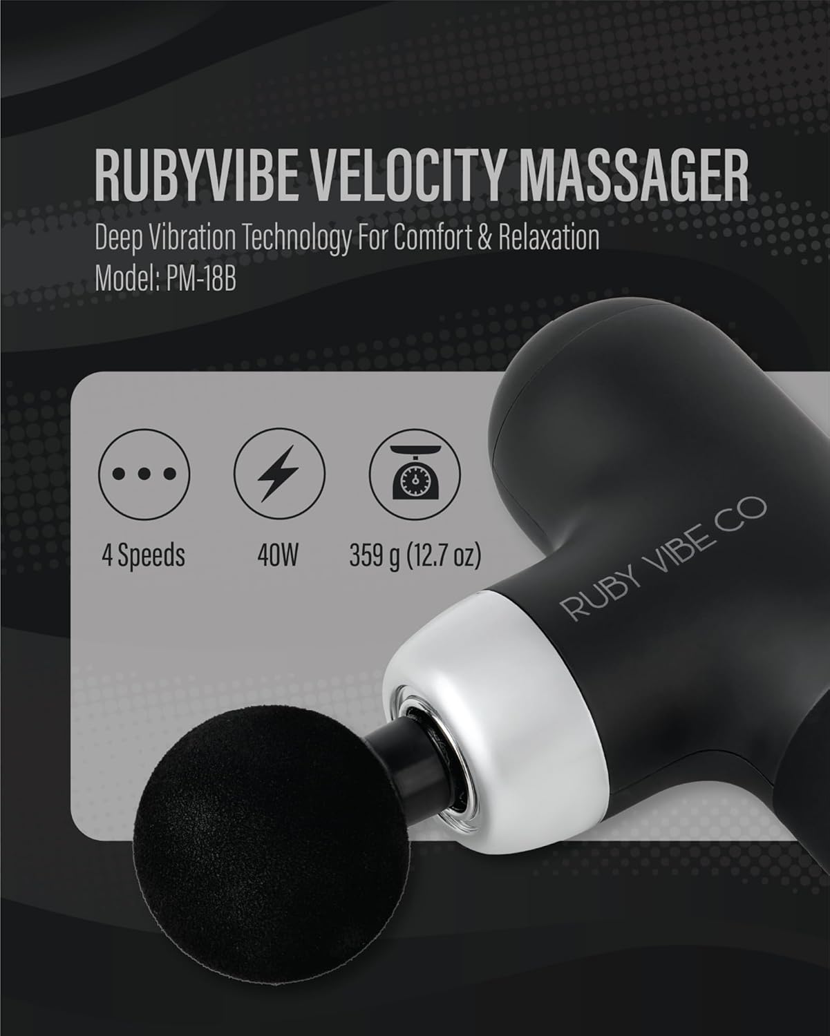 RUBY VIBE CO Mini Massage Gun – Portable Deep Tissue Percussion Massager, Handheld Muscle Massager for Back, Neck & Body, Quiet Compact Travel Massage Gun with Multiple Heads for Pain Relief
