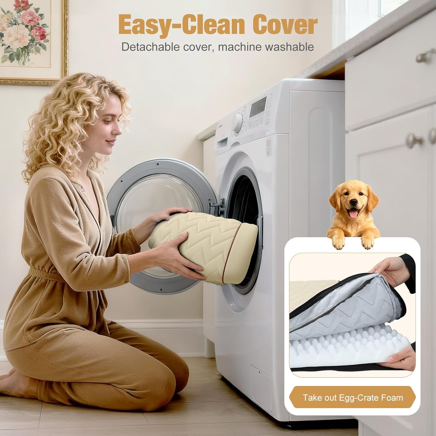 Lekereise Soft Dog Car Mat for Hard Bottom Seat Extender 53.9 x 18.1 inch- Waterproof Washable Dog Car Mat, Orthopedic Egg-Crate Foam Pet Bed, Fits Most Hard Bottom Dog Car Beds/SUVs/Trucks-Beige