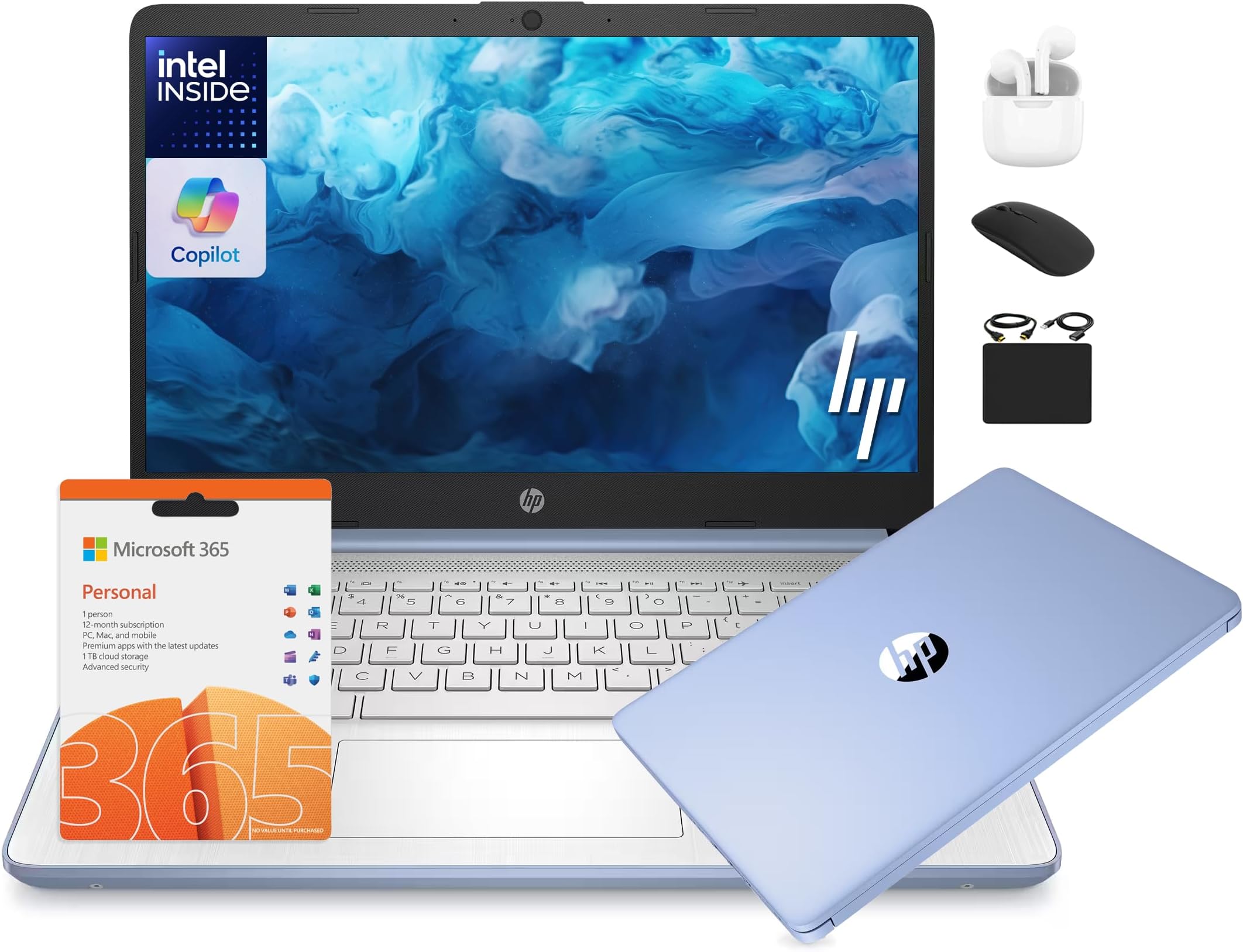 14 Laptop Student Business 2025 Flagship Computer, AI Copilot, 4-Core 13th Gen Intel CPU, 16GB RAM 628GB Storage (128GB UFS+ 500GB Ext), 1-Yr Office 365, Long Battery HubxcelAccessory Win 11S Blue
