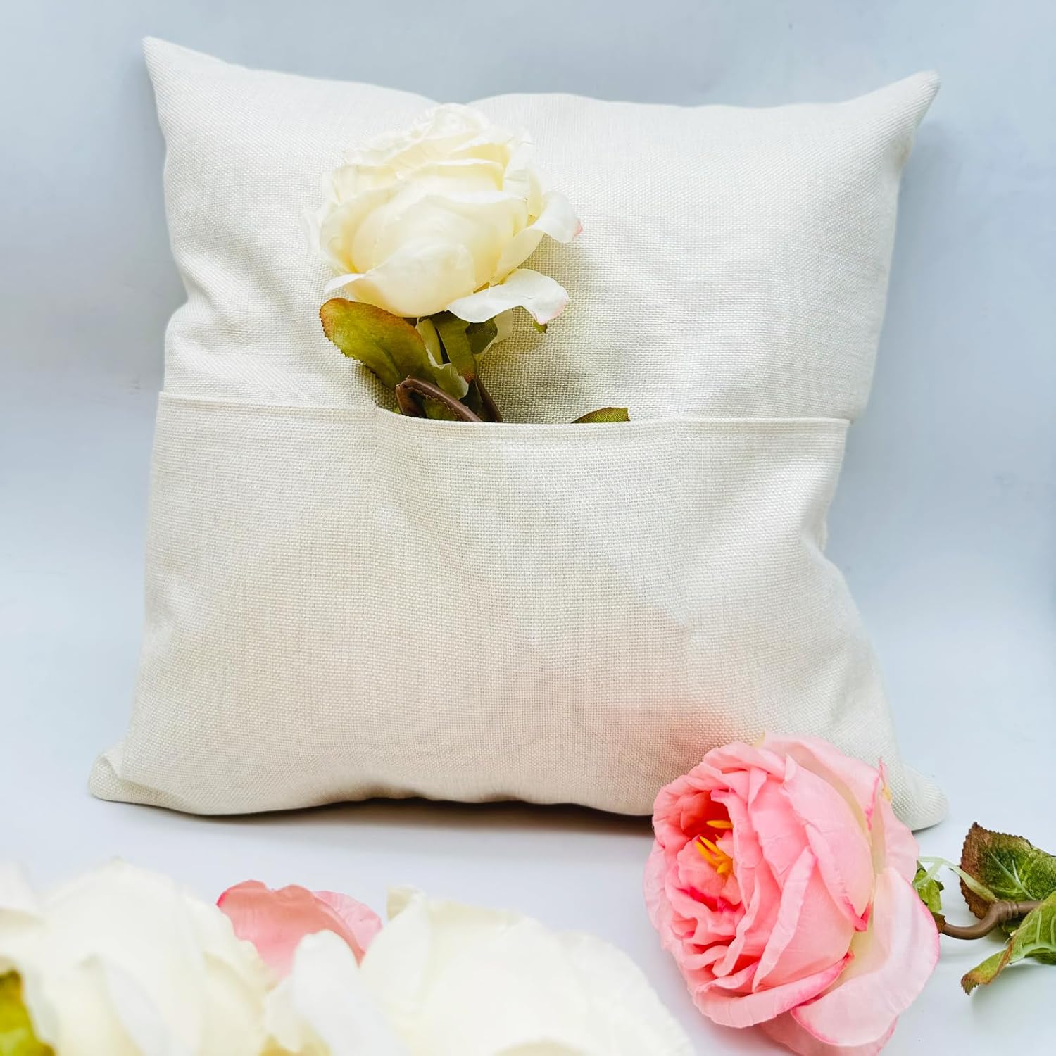 US Stock CALCA 10 Pack New Sublimation Pocket Pillow Cases 17.7in x 17.7in Blank Linen Pocket Pillowcase Covers with 3Pockets, Heat Transfer Printing Sublimation Pillow Covers