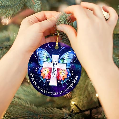 Miniatura 3 de Let Your Faith Be Bigger Than Your Fear, adorno personalizado de mariposa de fe de Navidad 2023, adornos de Navidad cristianos regalos para