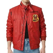 Mens Johnny The Karate Cobra Red Faux Leather Retro Bomber Warm Jacket