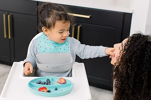 Miniatura 7 de Bazzle Baby Silicone Bib for Baby Food Bib with Crumb Catcher - Waterproof Roll-Up Buttoned Feeding Bib for Baby Eating 2-Pk