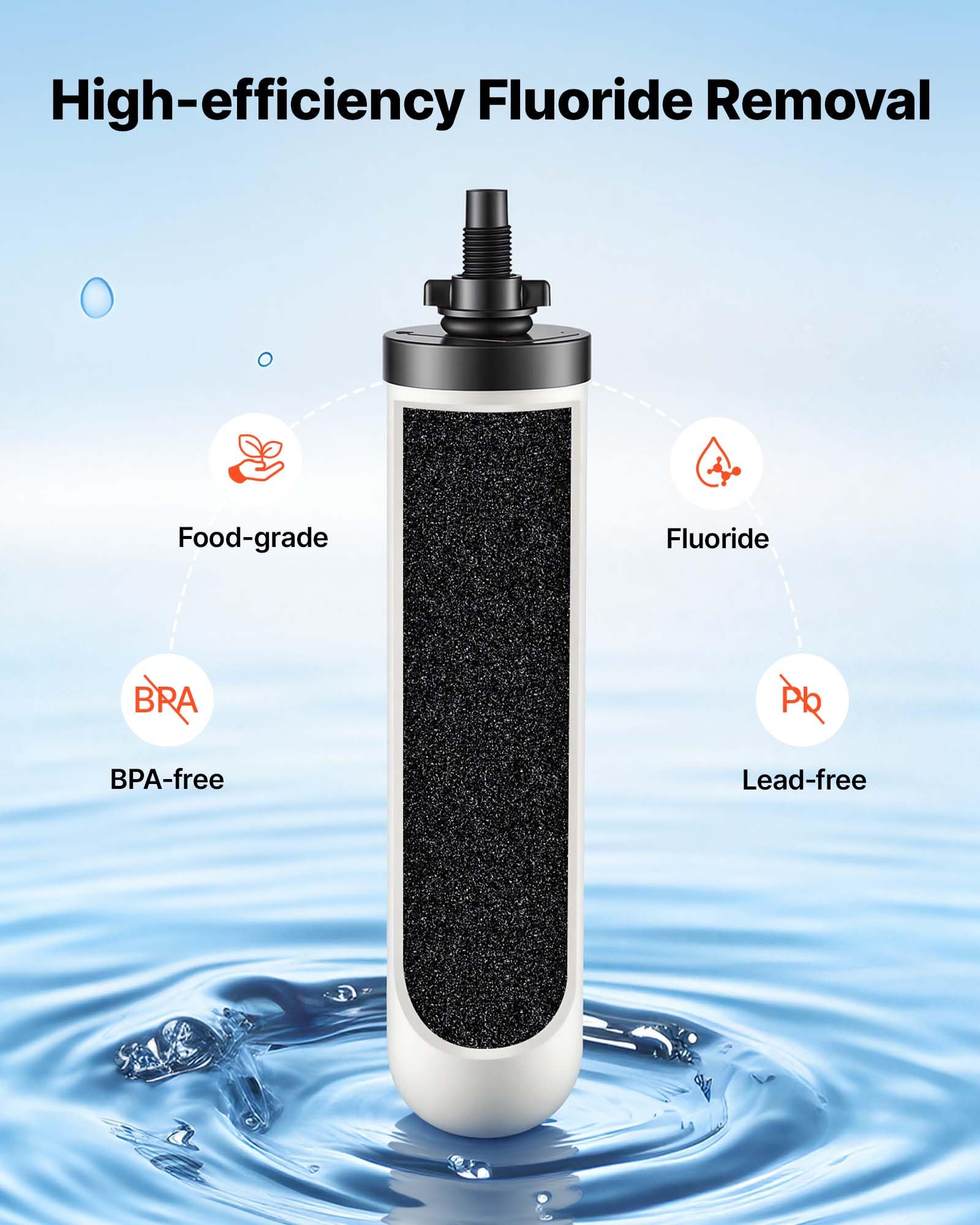VEVOR Sistema de Filtración de Agua por Gravedad 11,36 L Acero Inoxidable, Reduce el Plomo y Hasta el 99% del Cloro, Con 2 Filtros de Carbón Cerámico, Con Grifo, Para Encimera, Para Hogar, Camping